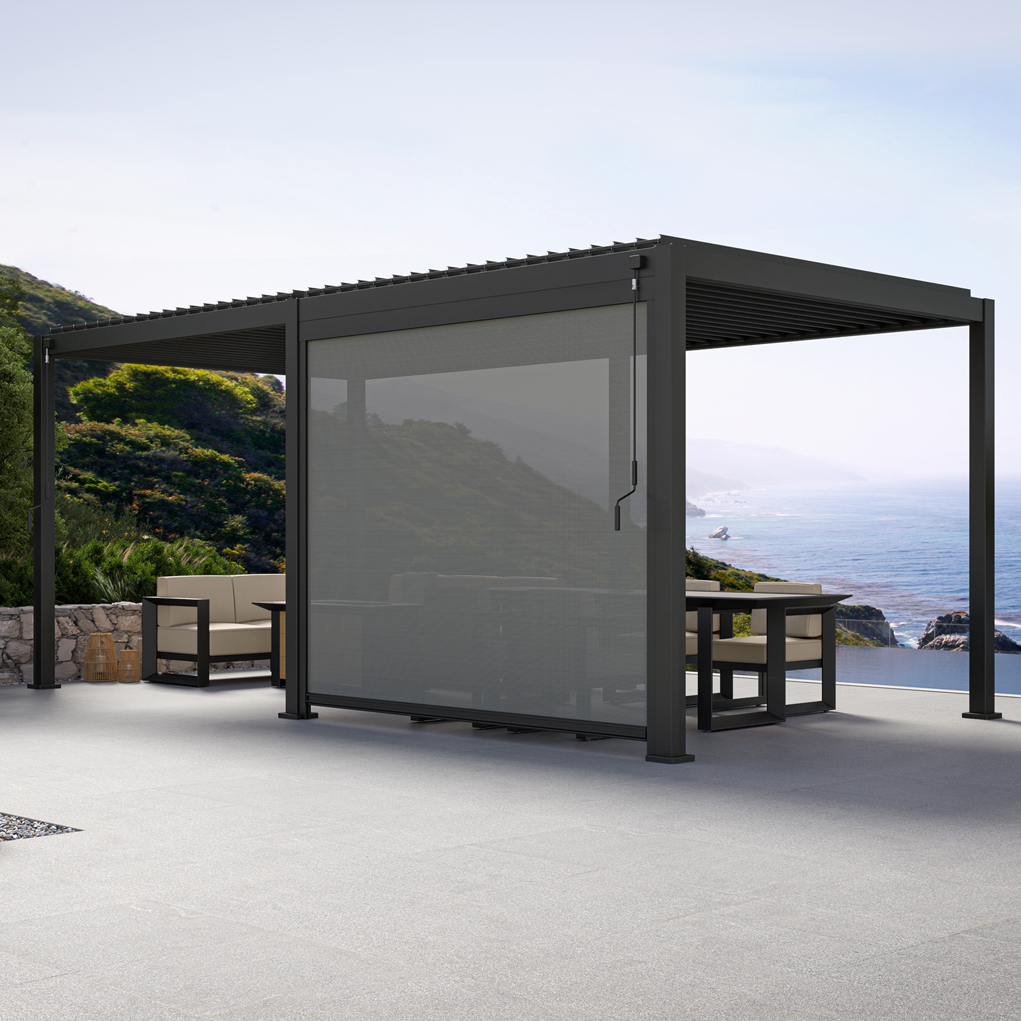 Bundle Set - Mirador 111DA 3x6m Pergola + 3m Pull Down Screen